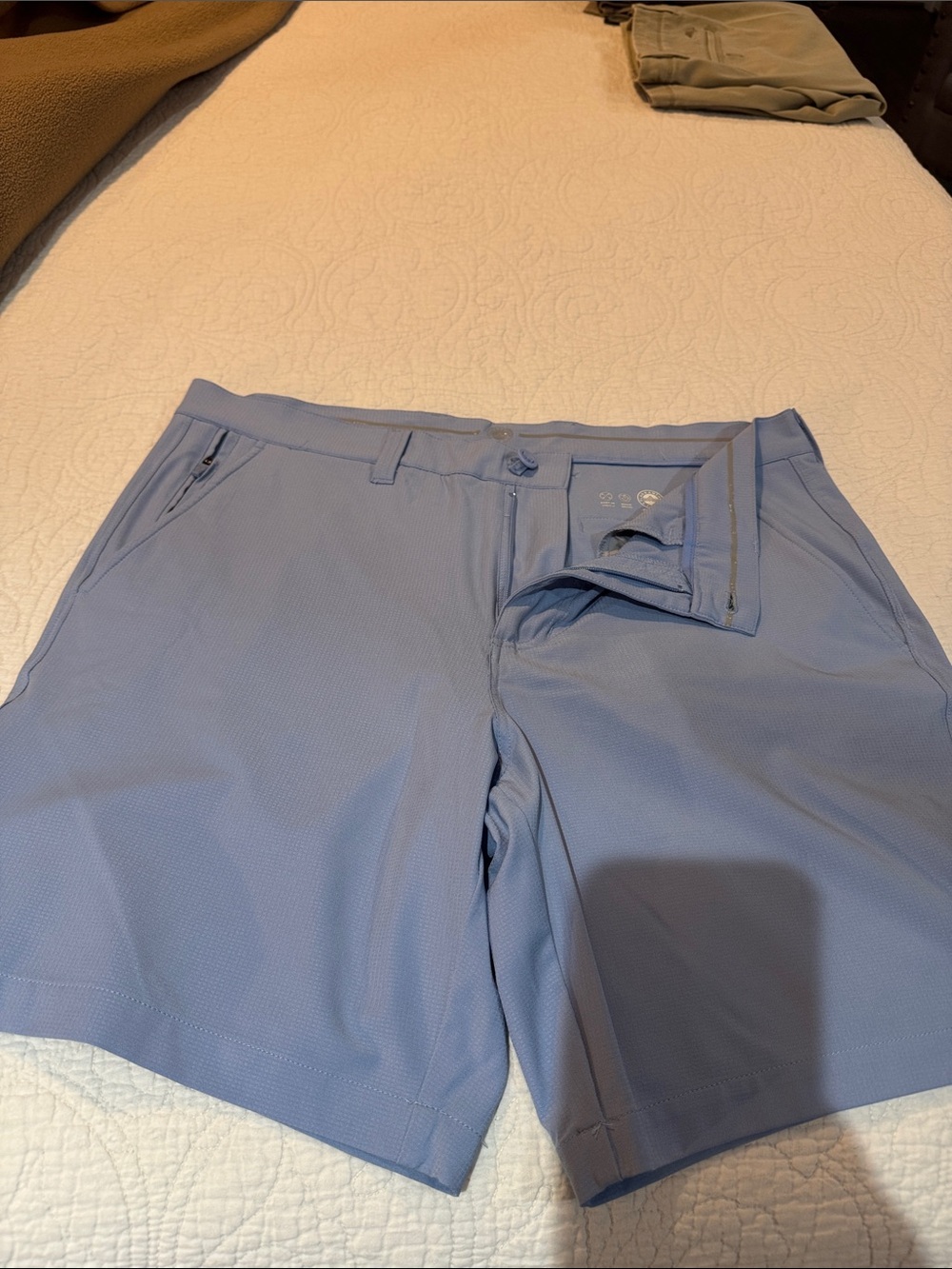 Men's Light Blue Performance Flat Front Shorts